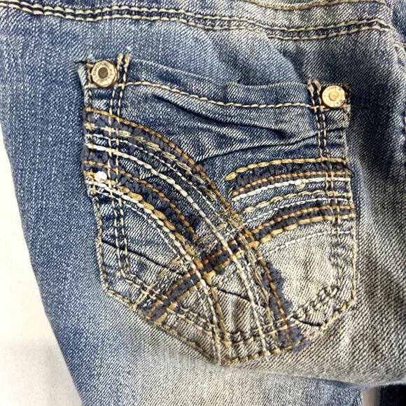 Wallflower Blue Jeans Size 0 bootcut stretch embellished pockets distressed - Picture 2 of 14